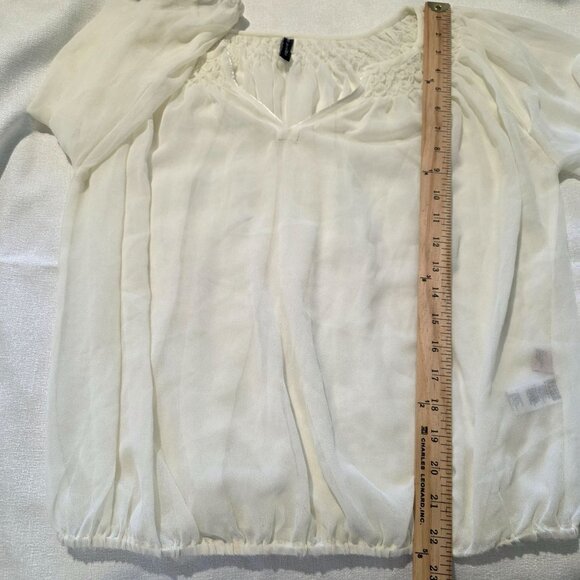 Kas Designs Womens Boho Sheer Peasant Top Small White Balloon Sheer Hippie Fest - Picture 7 of 8